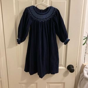 3T navy corduroy smocked dress with pearl detailing